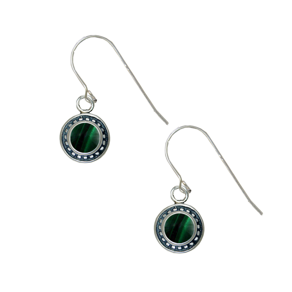 Sterling Silver Petite Malachite Gemstone Drop Dangle Earrings